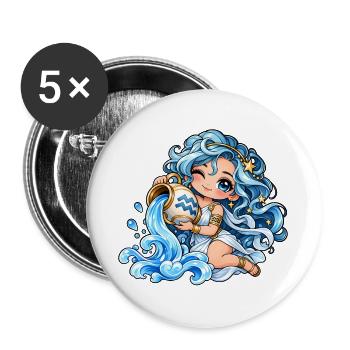 Wassermann Sternzeichen Frauen Kawaii - Buttons groß 56 mm (5er Pack) - Weiß - Vorne