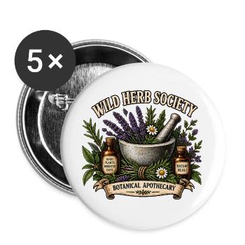 Wild Herb Society Botanische Kräuter Apotheke - Buttons groß 56 mm (5er Pack) - Weiß - Vorne