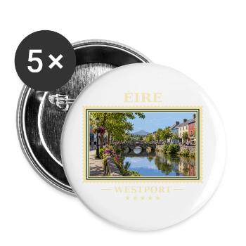 Irland Westport Vintage Reisemarke - Buttons groß 56 mm (5er Pack) - Weiß - Vorne