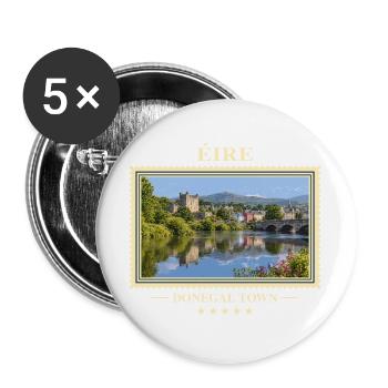 Irland Donegal Town Vintage Reisemarke - Buttons groß 56 mm (5er Pack) - Weiß - Vorne