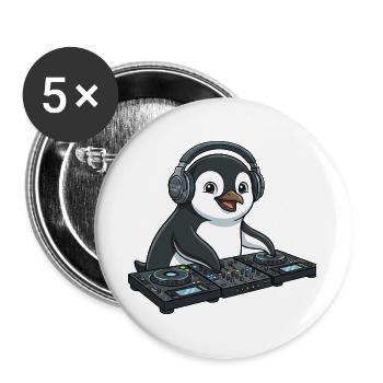 Pinguin DJ Musik Techno Party Comic - Buttons groß 56 mm (5er Pack) - Weiß - Vorne