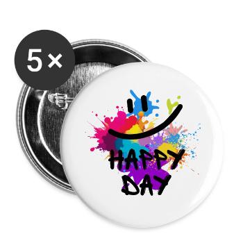 Happy Day - positive Vibes - Buttons groß 56 mm (5er Pack) - Weiß - Vorne