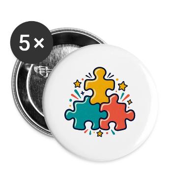Puzzlerunde – Teil für Teil gemeinsam - Buttons groß 56 mm (5er Pack) - Weiß - Vorne