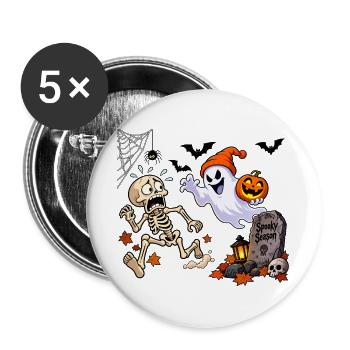 Spuk Saison: Geist und Kürbis - Buttons groß 56 mm (5er Pack) - Weiß - Vorne