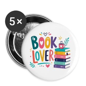 Buchliebhaber Farbenfroh - Buttons groß 56 mm (5er Pack) - Weiß - Vorne