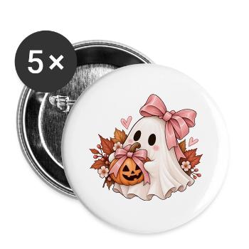 Kuscheliger Halloweengeist mit Kürbis - Buttons groß 56 mm (5er Pack) - Weiß - Vorne