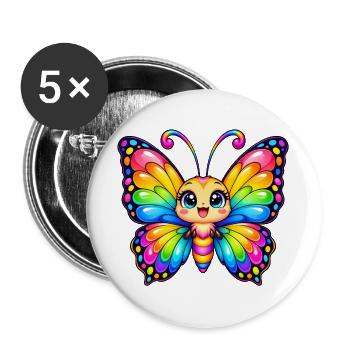 Kawaii Mehrfarbiger Schmetterling - Buttons groß 56 mm (5er Pack) - Weiß - Vorne