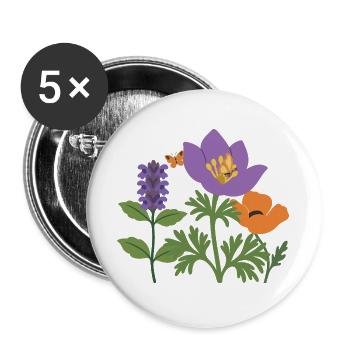 Mohn · Blumenstrauß · Gartenfreunde · Blumen - Buttons groß 56 mm (5er Pack) - Weiß - Vorne