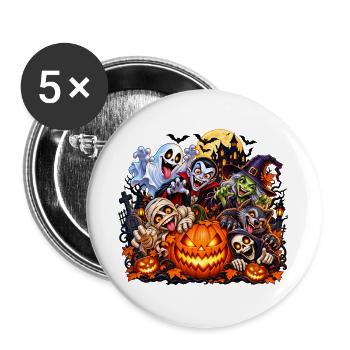 Gruselige Halloween-Gesellen - Buttons groß 56 mm (5er Pack) - Weiß - Vorne