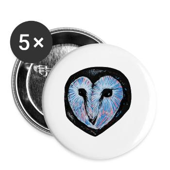 Blue Burst Owl Heart - Buttons groß 56 mm (5er Pack) - Weiß - Vorne