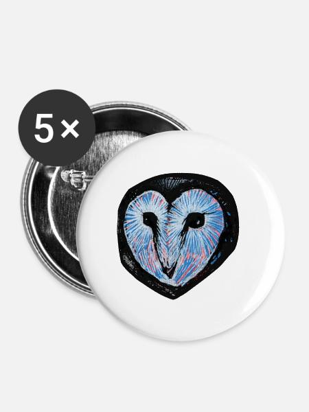 Blue Burst Owl Heart - Buttons groß 56 mm (5er Pack) - Weiß