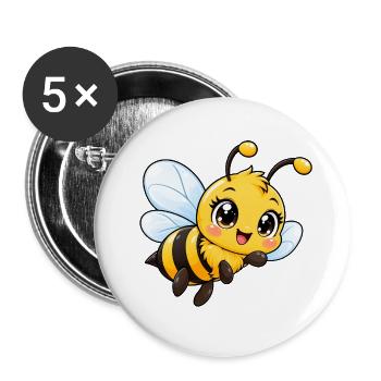 Biene Kawaii Style – Süßes Insektenmotiv - Buttons groß 56 mm (5er Pack) - Weiß - Vorne