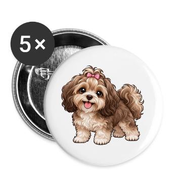 Bolonka Zwetna Kawaii Style – Süßer kleiner Hund - Buttons groß 56 mm (5er Pack) - Weiß - Vorne