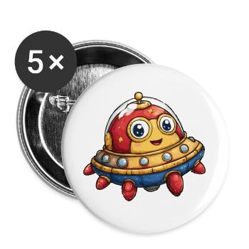 Kawaii UFO-Krabbe Sternenhelm - Buttons groß 56 mm (5er Pack) - Weiß - Vorne