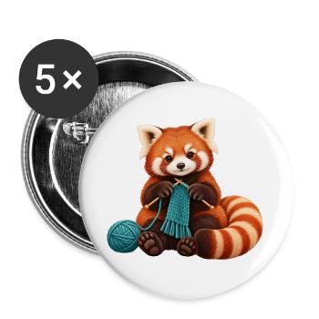 Roter Panda mit türkisfarbenem Schal stricken - Buttons groß 56 mm (5er Pack) - Weiß - Vorne
