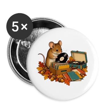 Maus sammelt Schallplatten - Buttons groß 56 mm (5er Pack) - Weiß - Vorne