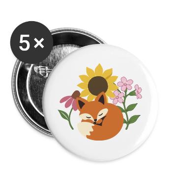 Schlafender Fuchs · Pflanzenillustration · Blumen - Buttons groß 56 mm (5er Pack) - Weiß - Vorne