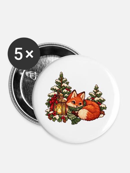 Fuchs im Winterwald mit Laterne - Buttons groß 56 mm (5er Pack) - Weiß