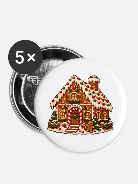 Lebkuchenhaus Winterzauber - Buttons groß 56 mm (5er Pack) - Weiß