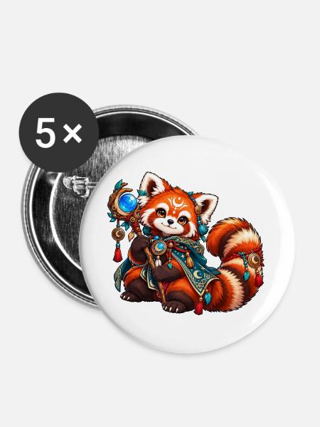 Kawaii Mystischer Roter Panda - Buttons groß 56 mm (5er Pack) - Weiß