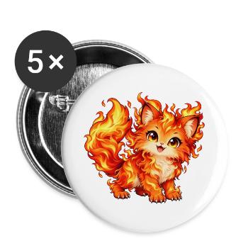 Kawaii Feuerkatze - Buttons groß 56 mm (5er Pack) - Weiß - Vorne
