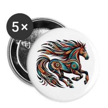Indianisches Pferd Orange - Buttons groß 56 mm (5er Pack) - Weiß - Vorne