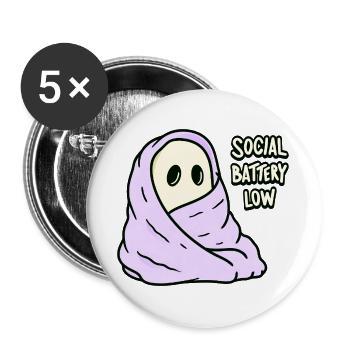 Kawaii Akku Leer Social Battery Low - Buttons groß 56 mm (5er Pack) - Weiß - Vorne