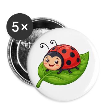 Kuscheliger Marienkäfer auf Blatt - Buttons groß 56 mm (5er Pack) - Weiß - Vorne
