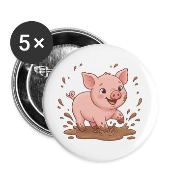 Matschspaß Schweinchen - Buttons groß 56 mm (5er Pack) - Weiß - Vorne