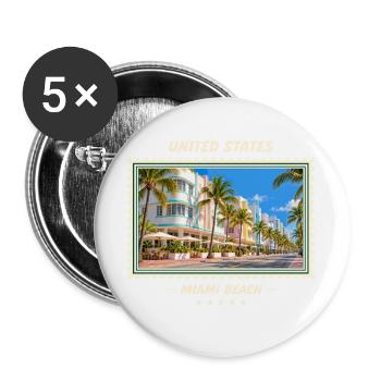 Vereinigte Staaten Miami Beach Vintage Reisemarke - Buttons groß 56 mm (5er Pack) - Weiß - Vorne