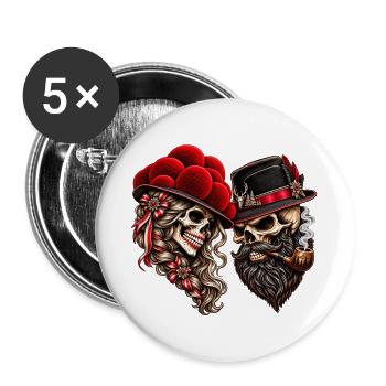 Schwarzwald Liebe – Totenkopf Paar - Buttons groß 56 mm (5er Pack) - Weiß - Vorne