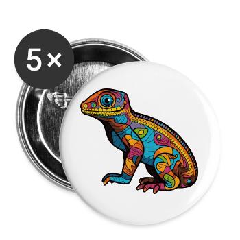 Psychedelische Mosaic-Echse - Buttons groß 56 mm (5er Pack) - Weiß - Vorne