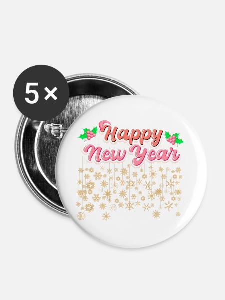 Frohes neues Jahr - Buttons groß 56 mm (5er Pack) - Weiß