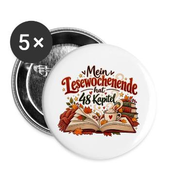 48 Kapitel – Cozy Buch Design für Leseratten - Buttons groß 56 mm (5er Pack) - Weiß - Vorne