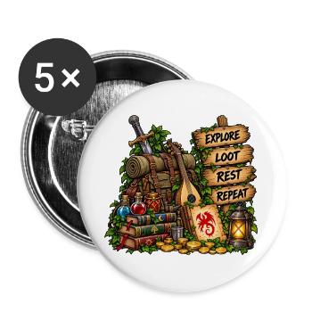 Abenteuer Loot Rast Wiederholen - Buttons groß 56 mm (5er Pack) - Weiß - Vorne
