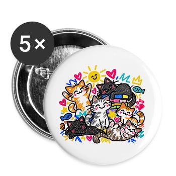 Katzen Doodle Katzenliebe Bunte Katzen Geschenk - Buttons groß 56 mm (5er Pack) - Weiß - Vorne