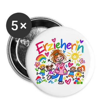 Erzieherin Kindergarten Beruf Geschenk Doodle - Buttons groß 56 mm (5er Pack) - Weiß - Vorne