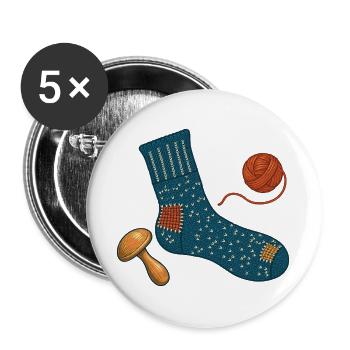 Reparierte Wollsocke und Stopfpilz - Buttons groß 56 mm (5er Pack) - Weiß - Vorne
