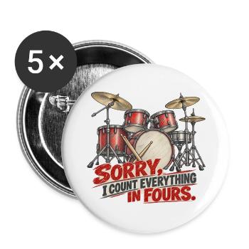 Lustiger Schlagzeuger zählt in Vieren - Buttons groß 56 mm (5er Pack) - Weiß - Vorne
