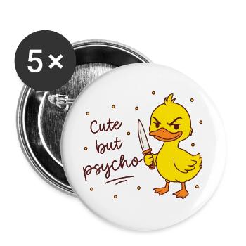 Cute but psycho - Ente mit Messer - Buttons groß 56 mm (5er Pack) - Weiß - Vorne
