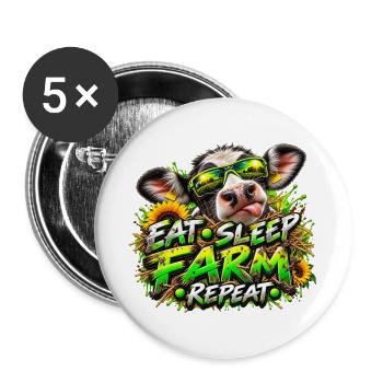 Eat Sleep Farm Repeats - Buttons groß 56 mm (5er Pack) - Weiß - Vorne