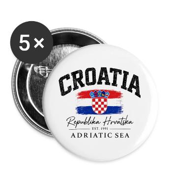 Croatia - Kroatien - Wappen - Mittelmeer - Adria - Buttons groß 56 mm (5er Pack) - Weiß - Vorne