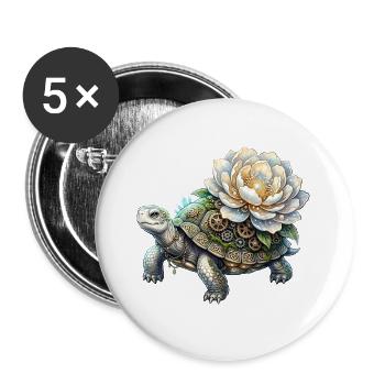 Blume im Mondlicht – Die keltische Schildkröten-Encant - Buttons groß 56 mm (5er Pack) - Weiß - Vorne