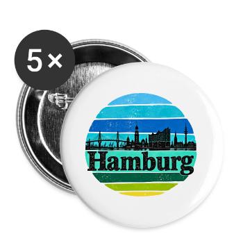 Hamburg Skyline - Sonnenuntergang - Alster - Elbe - Buttons groß 56 mm (5er Pack) - Weiß - Vorne
