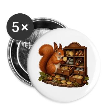 Eichhörnchen ordnet seine Münzsammlung - Buttons groß 56 mm (5er Pack) - Weiß - Vorne