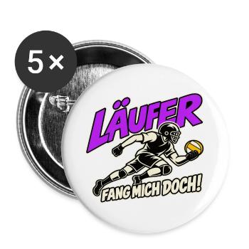 Läufer Fang Mich Doch, Jugger T-Shirt - Buttons groß 56 mm (5er Pack) - Weiß - Vorne