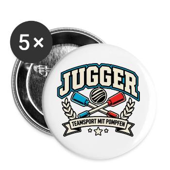 Jugger Teamsport mit Pompfen - Buttons groß 56 mm (5er Pack) - Weiß - Vorne