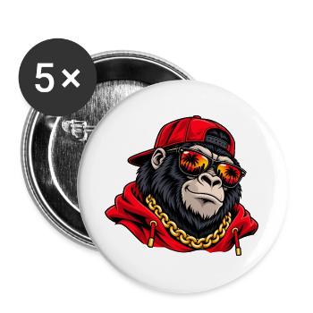 Cooler Gorilla mit Sonnenbrille – Urbane Streetwear - Buttons groß 56 mm (5er Pack) - Weiß - Vorne