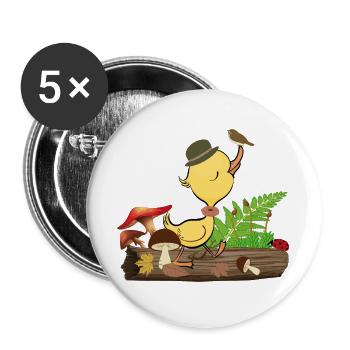 Ente mit Hut im Wald - Buttons groß 56 mm (5er Pack) - Weiß - Vorne