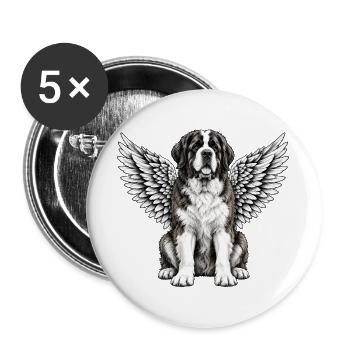 Berner Sennenhund Engel Abschied Flügel - Buttons groß 56 mm (5er Pack) - Weiß - Vorne